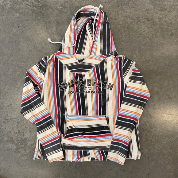 Vintage Y2K Edisto Beach South Carolina Striped Hoodie Pullover Sweatshirt L - Picture 1 of 4